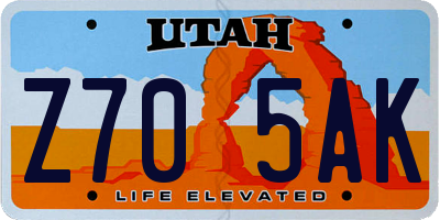 UT license plate Z705AK