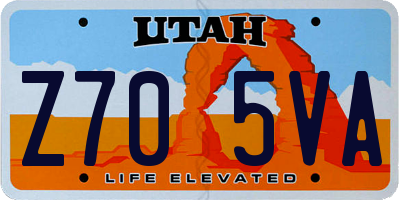 UT license plate Z705VA