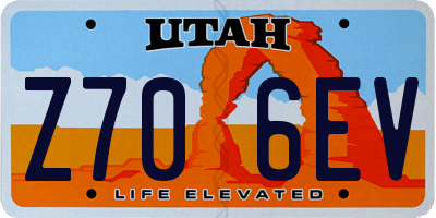 UT license plate Z706EV