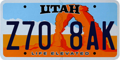 UT license plate Z708AK