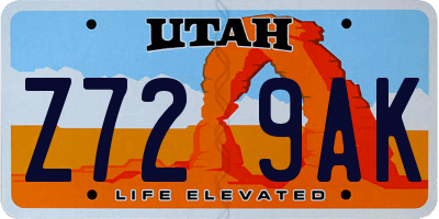 UT license plate Z729AK