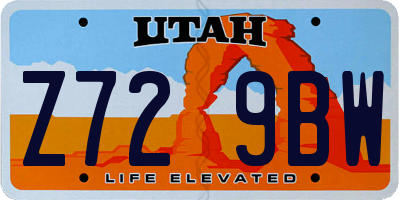 UT license plate Z729BW
