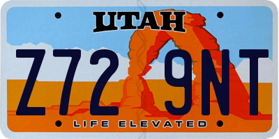 UT license plate Z729NT