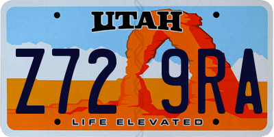 UT license plate Z729RA