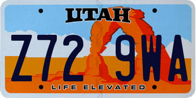 UT license plate Z729WA