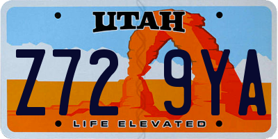 UT license plate Z729YA