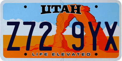 UT license plate Z729YX