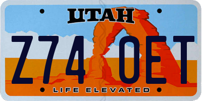 UT license plate Z740ET