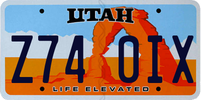 UT license plate Z740IX