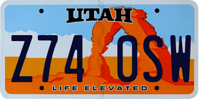 UT license plate Z740SW