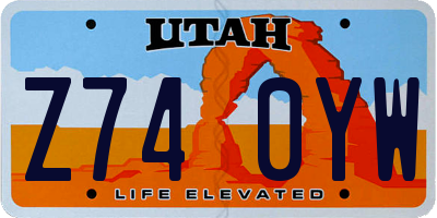 UT license plate Z740YW