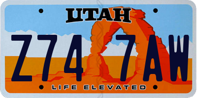 UT license plate Z747AW
