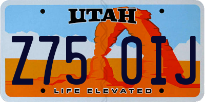 UT license plate Z750IJ