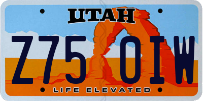 UT license plate Z750IW