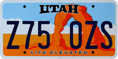 UT license plate Z750ZS