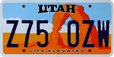 UT license plate Z750ZW