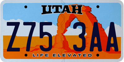 UT license plate Z753AA
