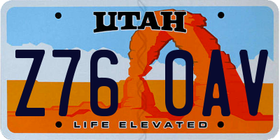 UT license plate Z760AV