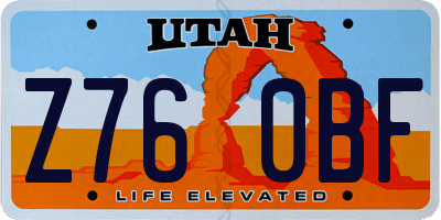 UT license plate Z760BF