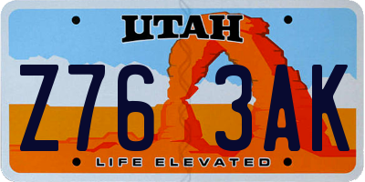 UT license plate Z763AK