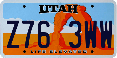 UT license plate Z763WW