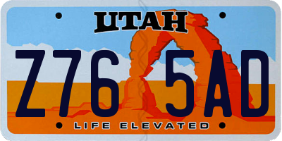 UT license plate Z765AD