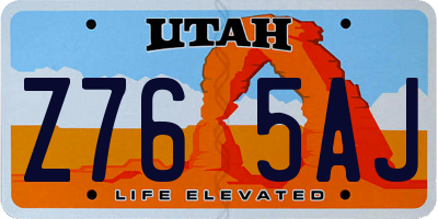 UT license plate Z765AJ