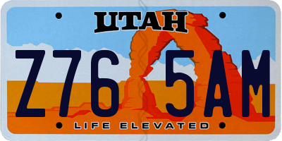 UT license plate Z765AM