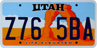 UT license plate Z765BA
