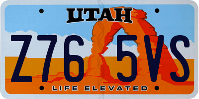 UT license plate Z765VS