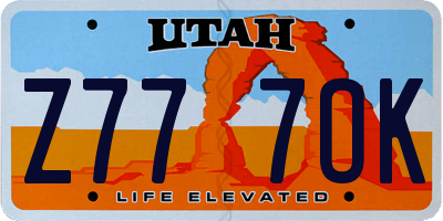 UT license plate Z777OK