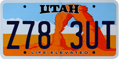 UT license plate Z783UT