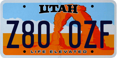UT license plate Z800ZF