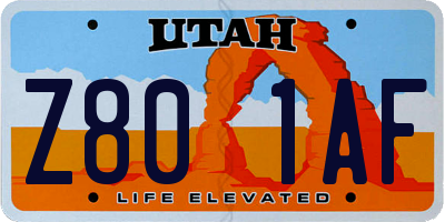UT license plate Z801AF