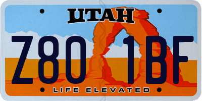 UT license plate Z801BF