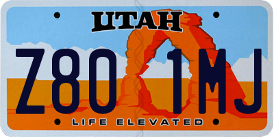 UT license plate Z801MJ