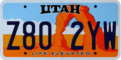 UT license plate Z802YW
