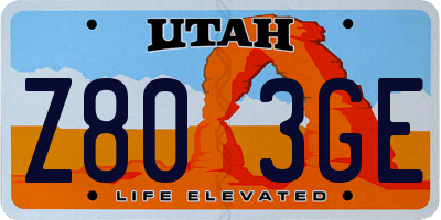 UT license plate Z803GE