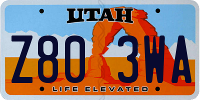 UT license plate Z803WA
