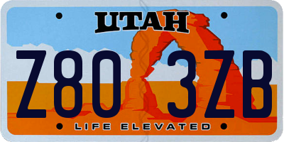 UT license plate Z803ZB