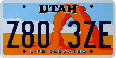 UT license plate Z803ZE