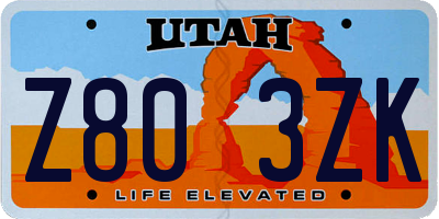 UT license plate Z803ZK