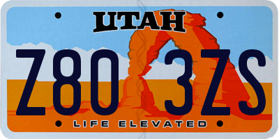 UT license plate Z803ZS