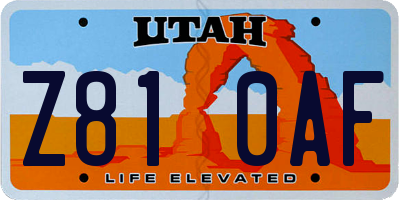UT license plate Z810AF
