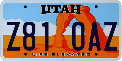 UT license plate Z810AZ