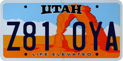 UT license plate Z810YA