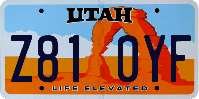 UT license plate Z810YF