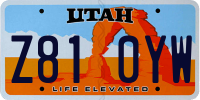 UT license plate Z810YW