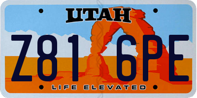 UT license plate Z816PE