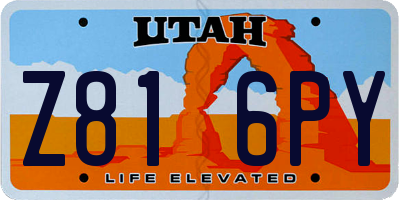 UT license plate Z816PY
